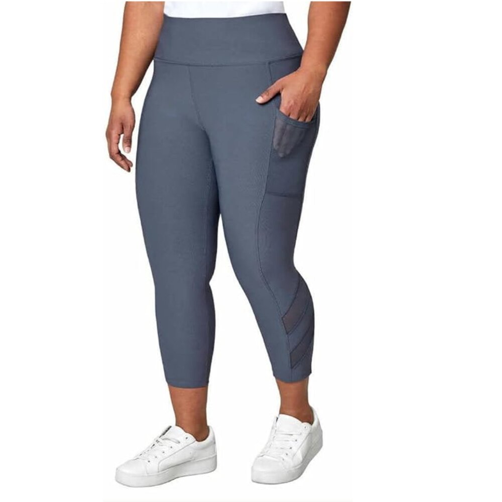 NEW Mondetta High Waist Active Capri Crop Length Mesh Calf Trim Pocket Leggings
